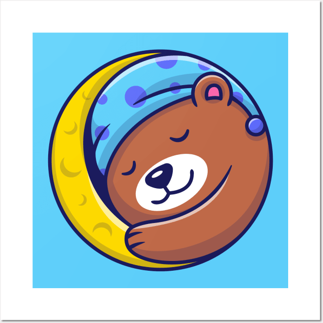 Cute Bear Sleeping On Moon Wall Art by Catalyst Labs